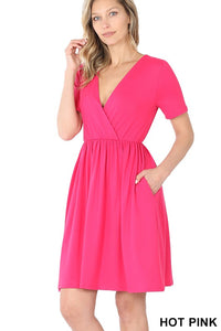 BRUSHED DTY BUTTERY SOFT FABRIC SURPLICE DRESS