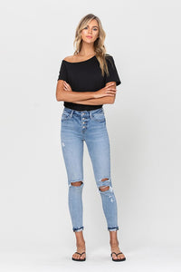 HIGH RISE BUTTON UP ANKLE SKINNY W CUFF