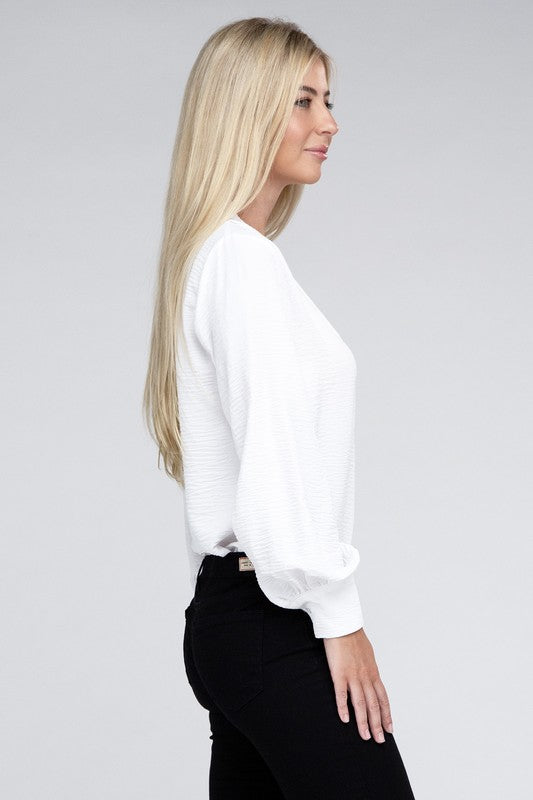Woven Airflow V-Neck Long Sleeve Top