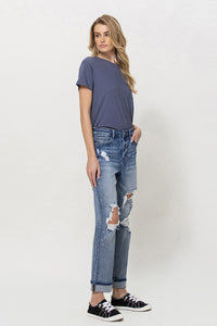 STRETCH BOYFRIEND JEANS W PAINT SPATTER DETAIL AND