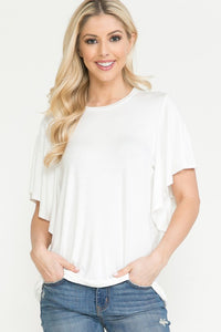 Solid Short Butterfly Sleeve Round Neck Top