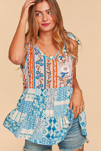 ETHNIC PATCHWORK TIE SHOULDER BABYDOLL